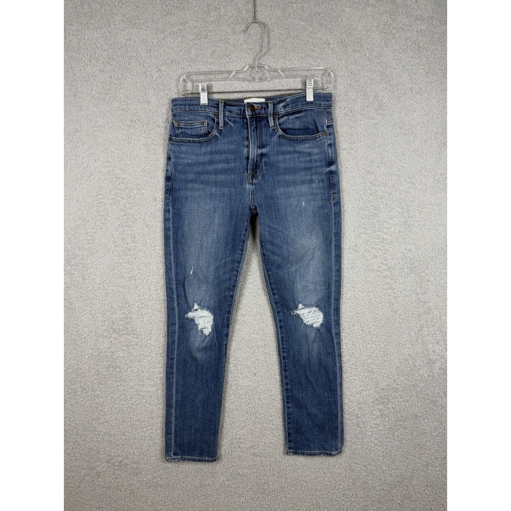 FRAME Le Beau Distressed Straight Jeans Women's Actual Size 28x27 Blue Denim‎